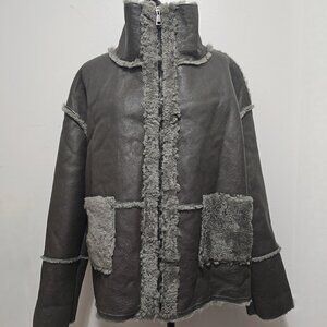NewReal Merino Sheepskin Lamb Leather Fur Coat Jacket Khaki Green Olive Military